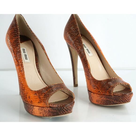 Miu Miu Snake Leather Peep Toe Platform Pumps size 38.5 New $670 Women's - Picture 6 of 12